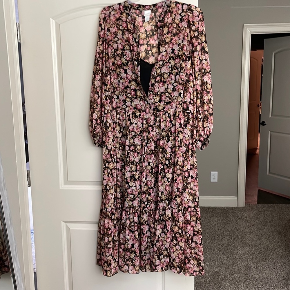 Floral tiered midi dress with slip dress